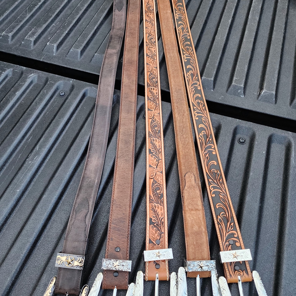 Tony Lama Brown and Tan Leather Belts with Silver Buckles
